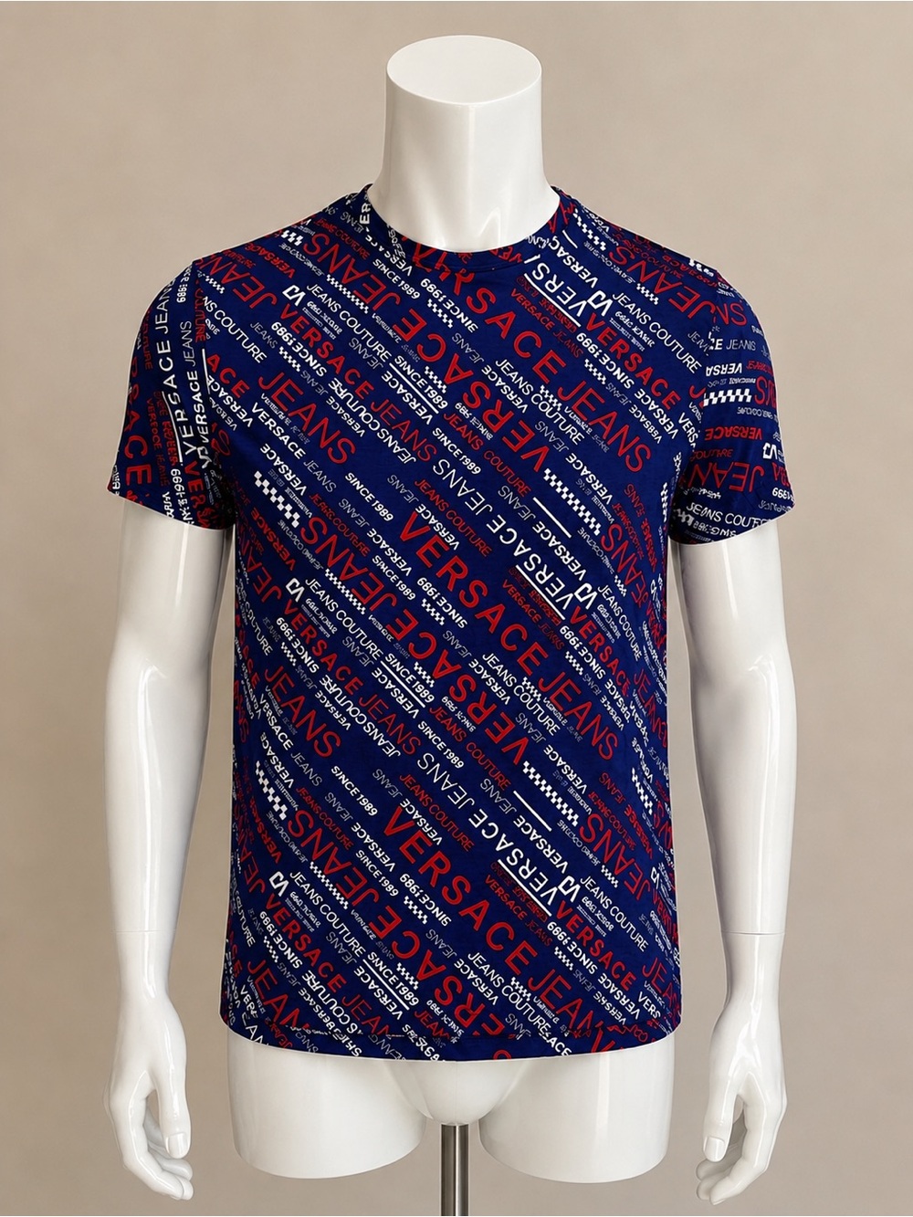 Versace Jeans Collection Navy Blue Tee with Red & White Logo Print